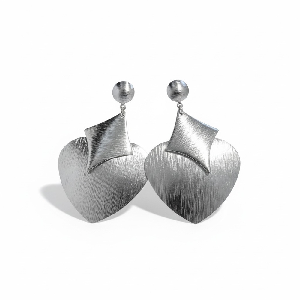 Silver‎ Tone Heart Dangle Earrings